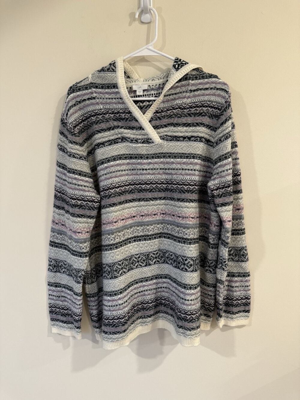 J.Jill Women's Multicolor Fair Isle Long Sleeve Hooded Pullover Sweater Size L